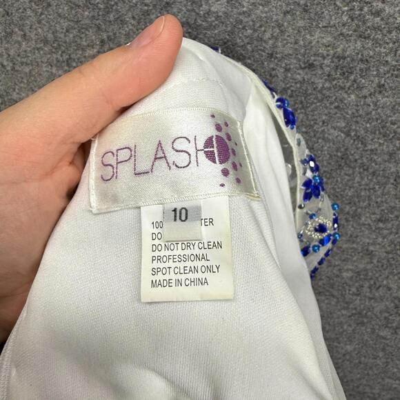 Splash Cropped Top Women 10 White Floral Rhinestone Sleeveless Wide Strap Casual - Picture 4 of 6